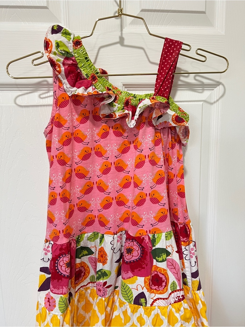 Jelly the Pug Ruffle Tiered Floral Dress Whimsical Farmhouse Boho Size 12 Girls